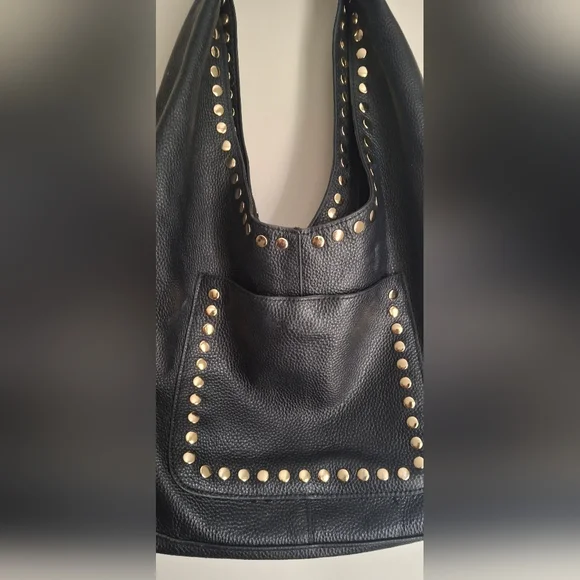 LAGGO- Mara Midnight Navy Soft Pebble Leather Hobo With Silver Studs Casual Lux